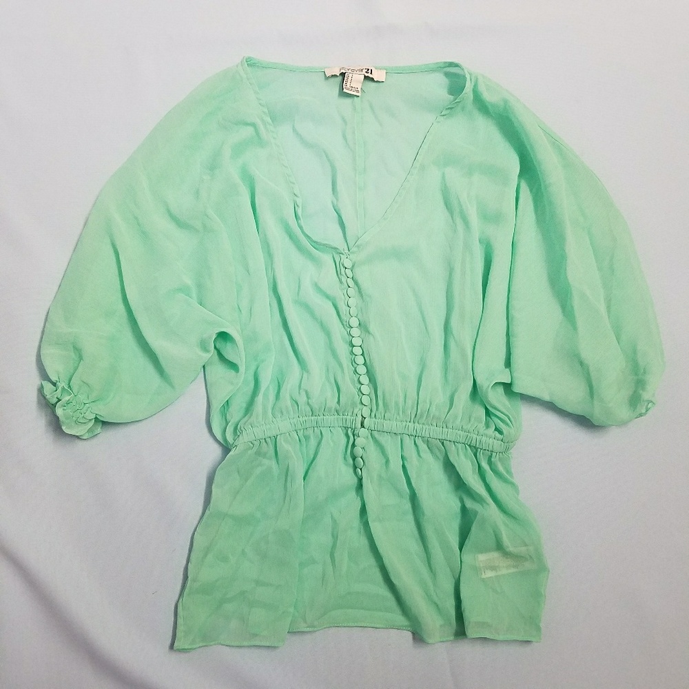 Mint Green Chiffon Button Top